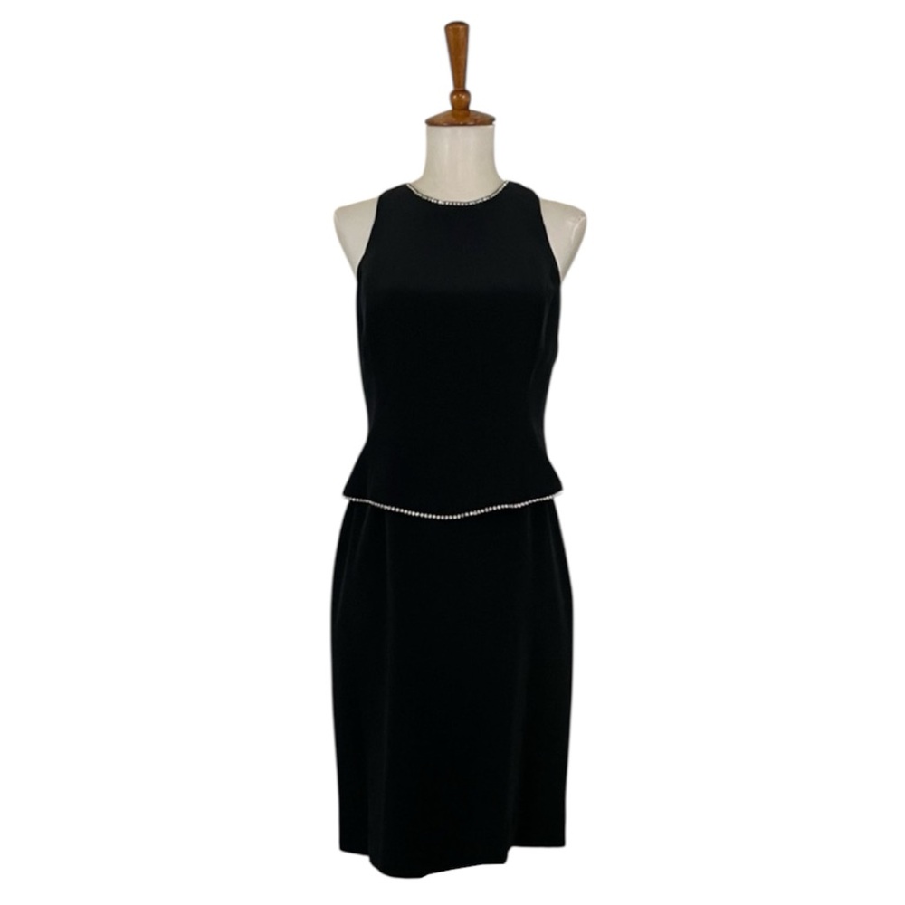 Vintage 90s‎ Black Rhinestone Trim Dress Women’s M Tiered Sleeveless Crew Neck